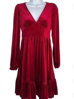 NWT Halara Everyday Deep V Neck Ruffled Hem Velvet Mini Chill Dress M